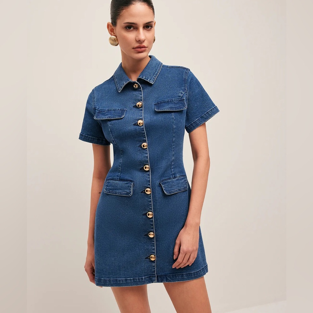 Commense Blue Denim Mini Dress - Picture 3 of 7